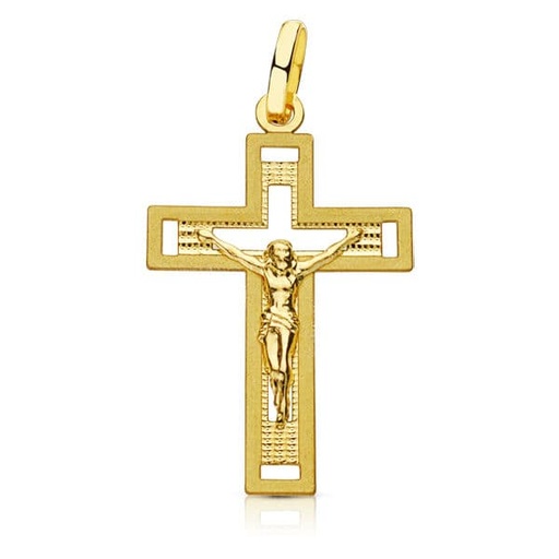 [P16597] 18K CRUZ CON CRISTO TALLADA 28X17 MM