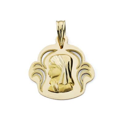 [P16602] 18K MEDALLA VIRGEN NIÑA CALADA 19X17 MM
