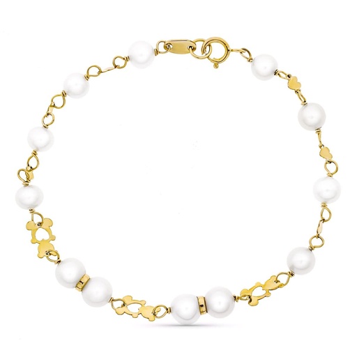 [P16604] 18K PULSERA ORO AMARILLO 17 CM COMUNION PERLA CULTIVADA 5-5.5 MM