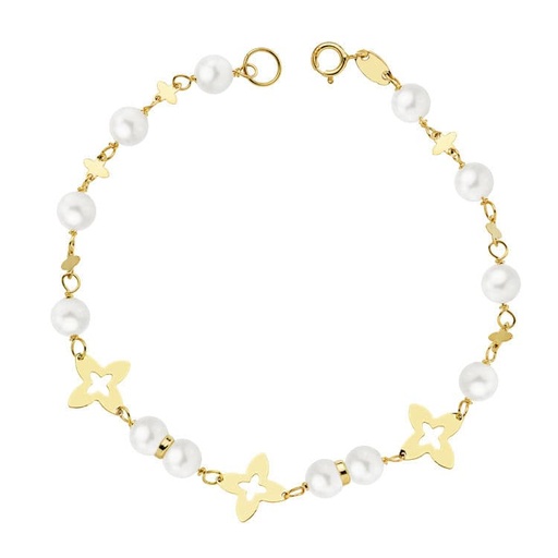 [P16606] 18K PULSERA COMUNION PERLA 5 MM 18 CM