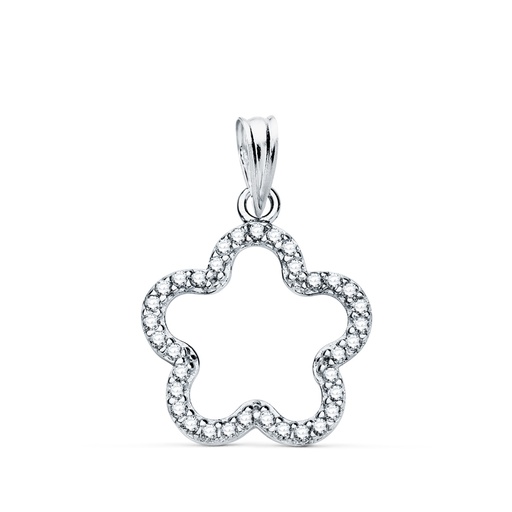 [P16621] 18K COLGANTE ORO BLANCO FLOR CIRCONITAS 16 X 16 MM