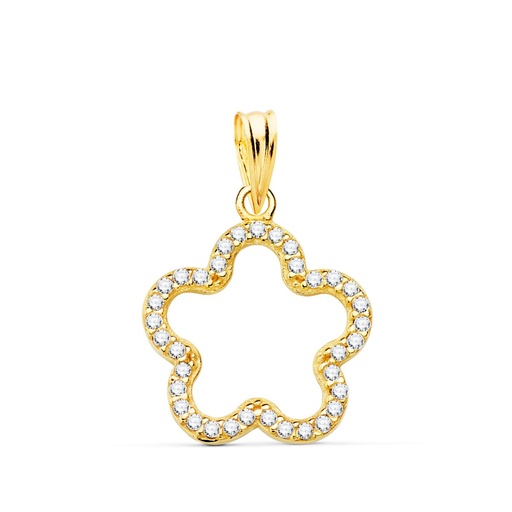 [P16621-OA] 18K COLGANTE ORO AMARILLO FLOR CON CIRCONITAS 16X16 MM