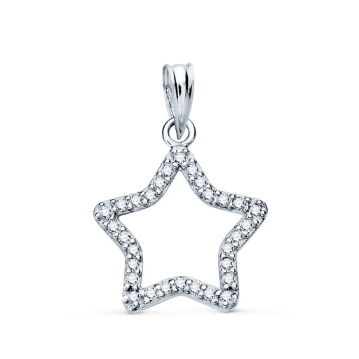 [P16622] 18K COLGANTE ORO BLANCO ESTRELLA CON CIRCONITAS 16X15 MM