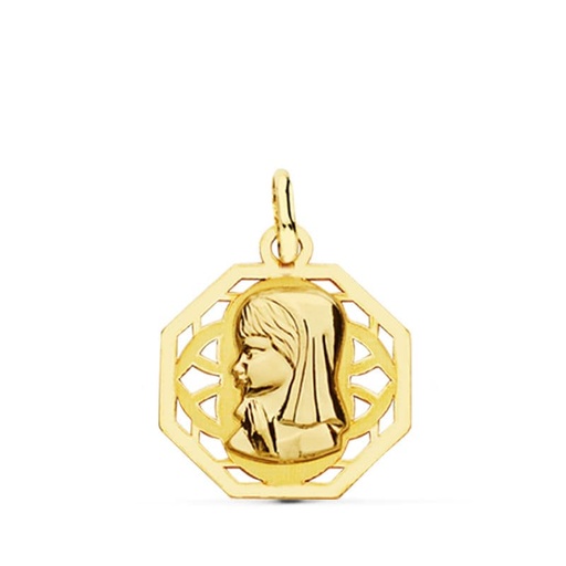 [P16626] 18K MEDALLA VIRGEN NIÑA CALADA 17X15 MM