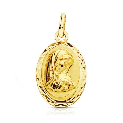 [P16630] 18K MEDALLA VIRGEN NIÑA OVAL TALLADA19X12 MM