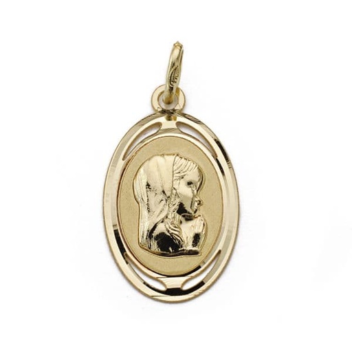[P16631] 18K MEDALLA VIRGEN NIÑA OVAL. 21X12 MM