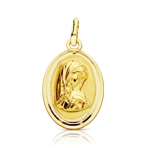 [P16634] 18K MEDALLA VIRGEN NIÑA OVAL BISEL LISO 19X12 MM