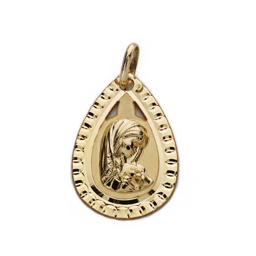 [P16639] 18K MEDALLA VIRGEN NIÑA CERCO TALLADO
