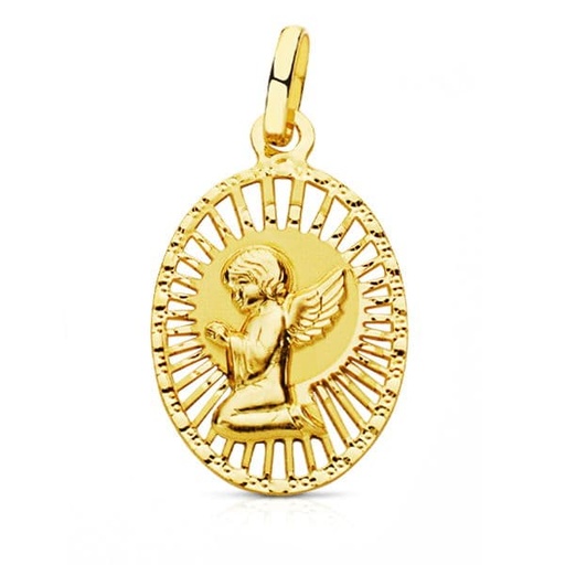 [P16640] 18K MEDALLA ANGEL CERCO CALADO 22X14 MM