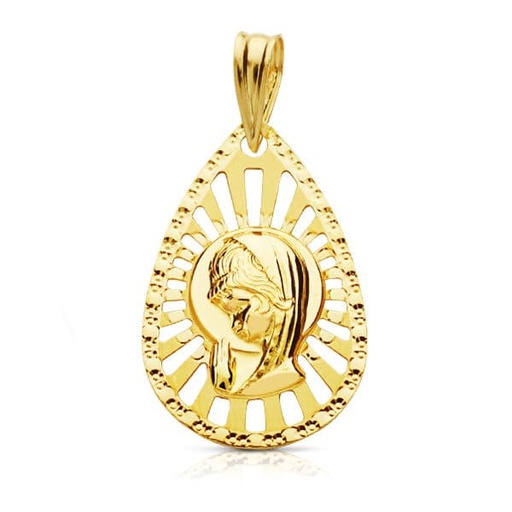 [P16643] 18K MEDALLA VIRGEN NIÑA CERCO CALADO 22X19 MM