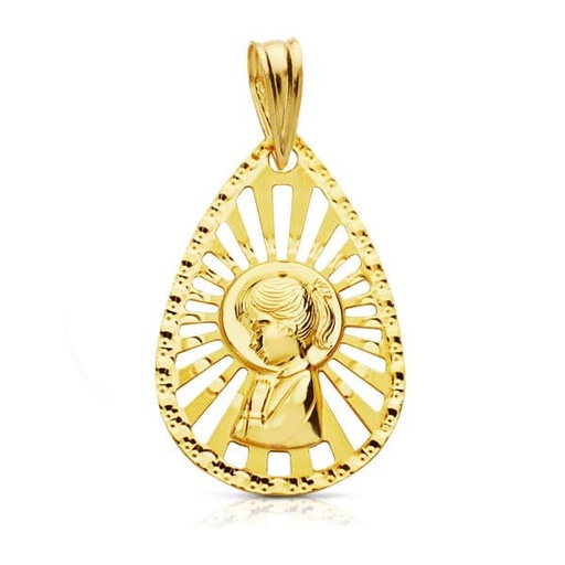 [P16644] 18K MEDALLA VIRGEN NIÑA CERCO CALADO 22X19 MM