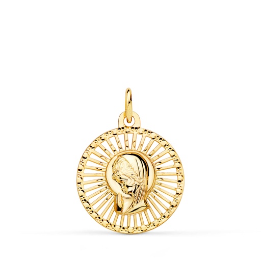 [P16645] 18K MEDALLA VIRGEN NIÑA CERCO CALADO 20X18 MM