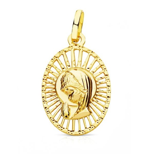 [P16646] 18K MEDALLA VIRGEN NIÑA CERCO CALADO 22X14 MM