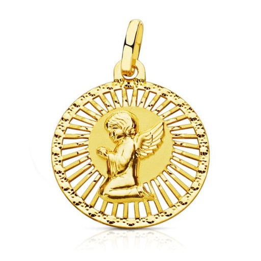 [P16658] 18K MEDALLA ANGEL CERCO CALADO 21X19 MM