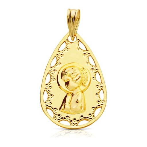 [P16661] 18K MEDALLA VIRGEN NIÑA CALADA 22X14 MM