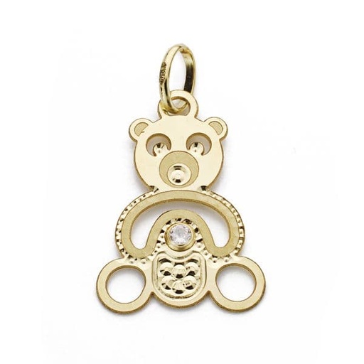 [P16662] 18K COLGANTE OSO CALADO CIRCONITA 19X13MM