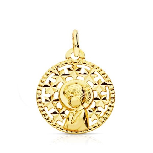 [P16665] 18K MEDALLA VIRGEN NIÑA CALADA 16MM