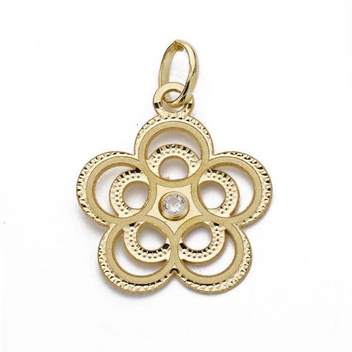 [P16672] 18K COLGANTE FLOR CALADA CIRCONITA 17X15 MM