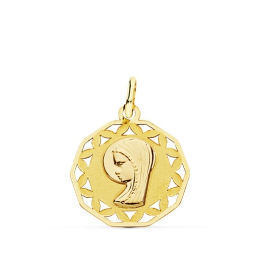 [P16699] 18K MEDALLA VIRGEN NIÑA CALADA 18 MM