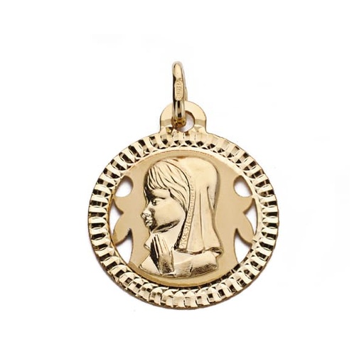[P16700] 18K MEDALLA VIRGEN NIÑA TALLADA 16 MM