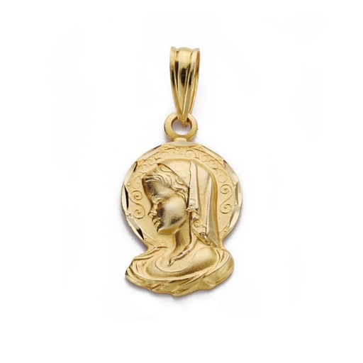[P16703] 18K MEDALLA SILUETA VIRGEN NIÑA TALLADA 19X16 MM