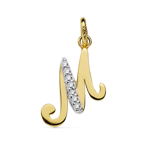 [P16740-M] 18K COLGANTE LETRA M CIRCONITAS 12X13 MM