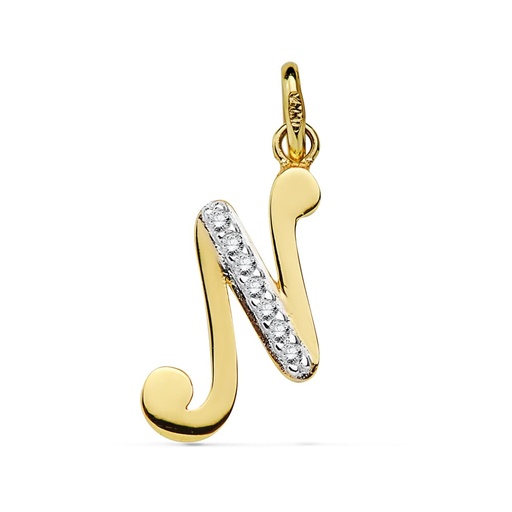 [P16740-N] 18K COLGANTE LETRA N CIRCONITAS 13X10 MM