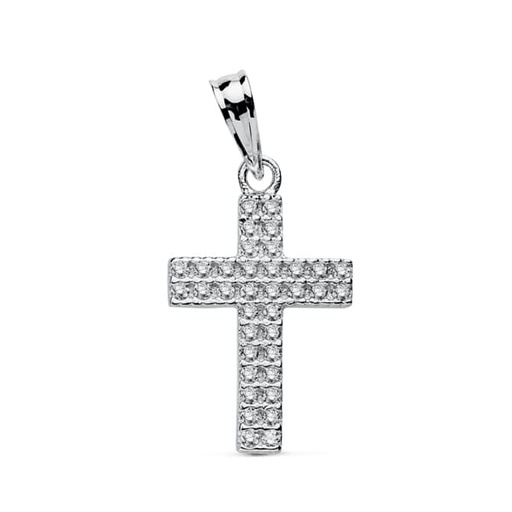 [P16771] 18K CRUZ CIRCONITAS ORO BLANCO 20X12 MM