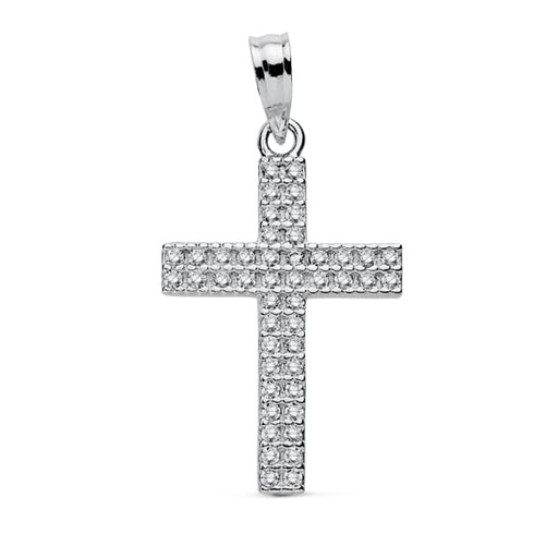 [P16772] 18K CRUZ ORO BLANCO CIRCONITAS 24X15 MM