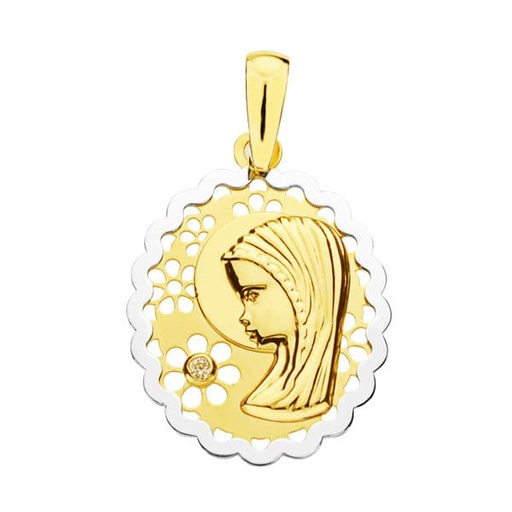 [P16782] 18K MEDALLA VIRGEN NIÑA BICOLOR OVAL 21X16 MM