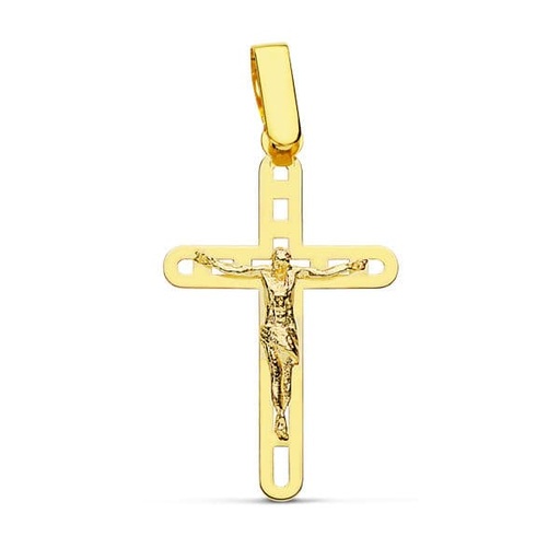 [P16785] 18K CRUZ CON CRISTO CALADA 26X16 MM