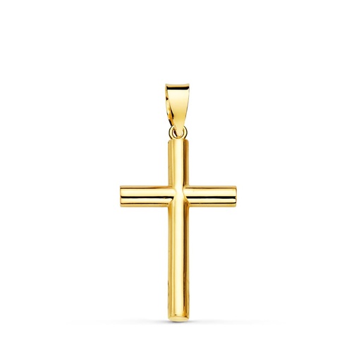 [P16812] 18K CRUZ ORO AMARILLO LISA TUBO HUECO 2.5 MM 21X13 MM