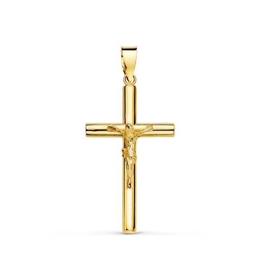[P16814] 18K CRUZ ORO AMARILLO CON CRISTO TUBO HUECO. 26 X 15 X 2.5 MM