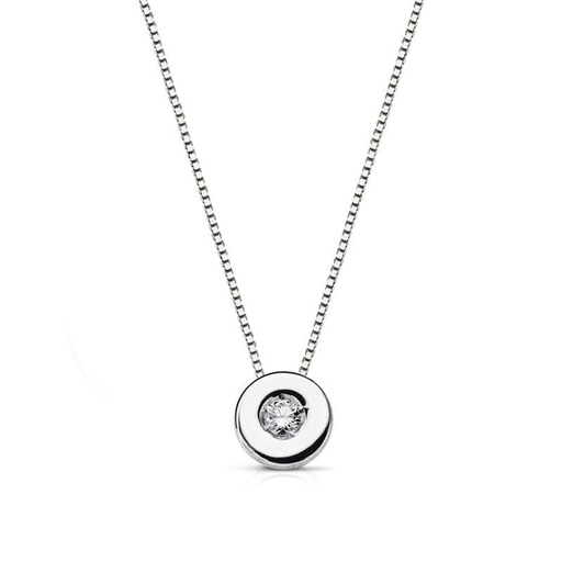 [P1682-5] 18K GARGANTILLA ORO BLANCO CHATON DIAMANTE 0.05 QTS. H-SI CADENA 42 CM
