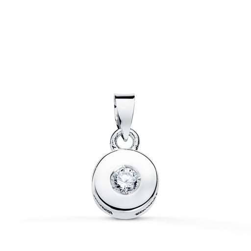 [P1682-9] 18K COLGANTE ORO BLANCO CHATON 5.5 MM DIAMANTE TALLA BRILLANTE 0.05 QTS SI-H