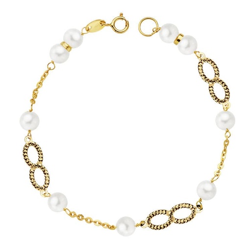 [P16828] 18K PULSERA COMUNION PERLA 5.5 MM 18 CM