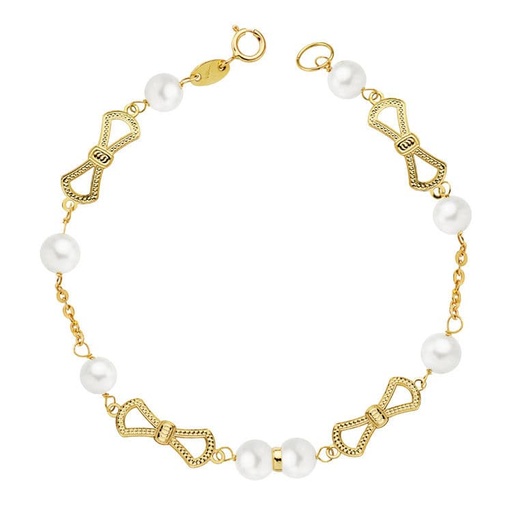 [P16829] 18K PULSERA COMUNION PERLA 5.5 MM 17.5CM