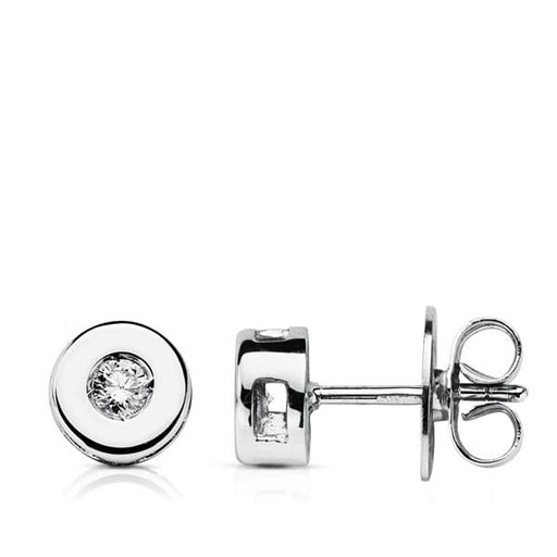 [P1683-1] 18K PENDIENTES ORO BLANCO CHATON 6 MM DIAMANTES 0.130 QTS.