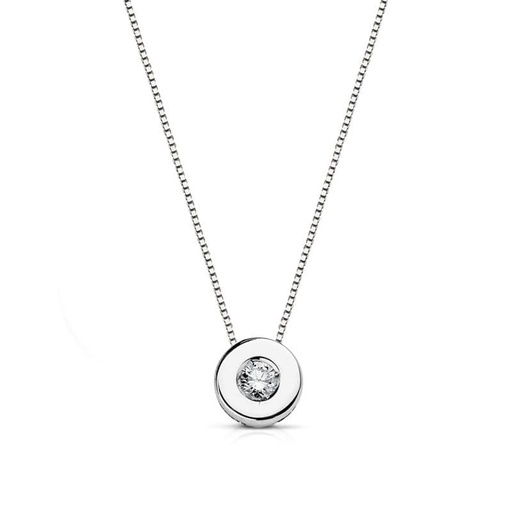 [P1683-5] 18K GARGANTILLA ORO BLANCO CHATON 6 MM DIAMANTE 0.065 QTS. H-I CADENA 42 CM