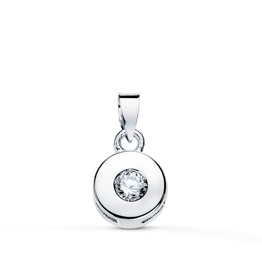 [P1683-9] 18K COLGANTE ORO BLANCO CHATON 6 MM DIAMANTE TALLA BRILLANTES 0.065 QTS SI-H