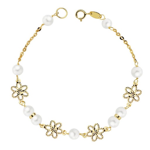[P16832] 18K PULSERA COMUNION PERLA 5.5 MM 18 CM