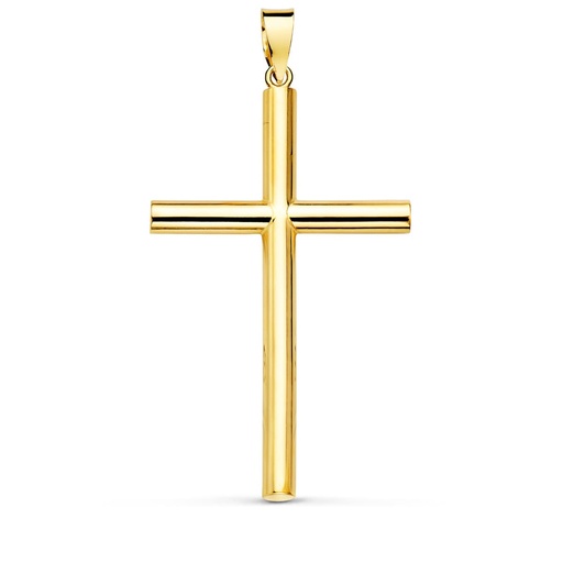 [P16833] 18K CRUZ ORO AMARILLO LISA TUBO HUECO 3 MM 35X22 MM