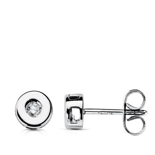 [P1684-1] 18K PENDIENTES ORO BLANCO DIAMANTES TALLA BRILLANTE 0.07 QTS. 5.5MM