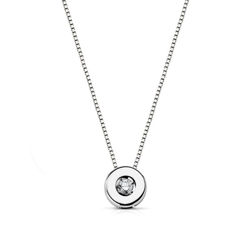 [P1684-5] 18K GARGANTILLA ORO BLANCO CHATON DIAMANTE 0.035 QTS. H-I CADENA 42 CM