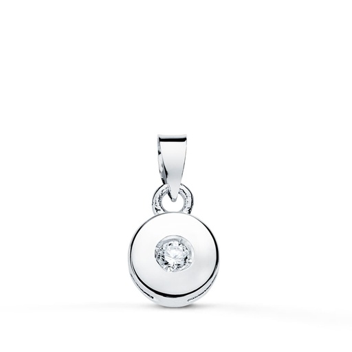 [P1684-9] 18K COLGANTE ORO BLANCO CHATON 5.5 MM DIAMANTE TALLA BRILLANTE 0.035 QTS SI-H