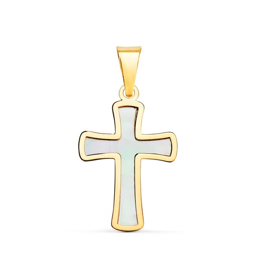 [P16847] 18K CRUZ ORO AMARILLO CON NACAR 18 X 12 MM