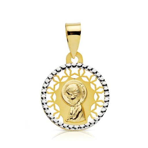 [P16855] 18K MEDALLA VIRGEN NIÑA BICOLOR 14 MM