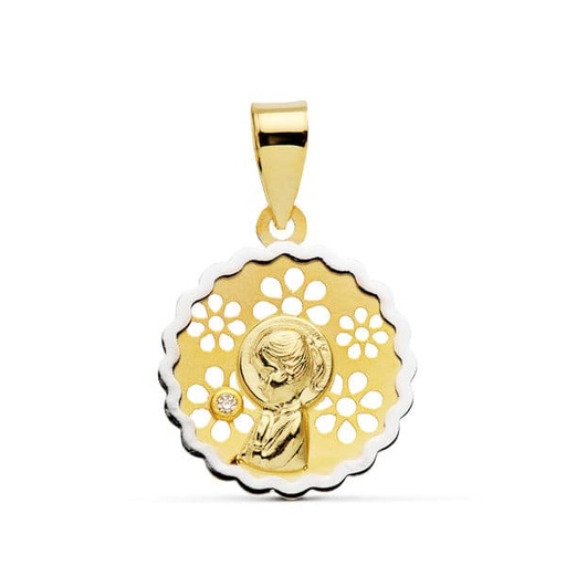 [P16869] 18K MEDALLA VIRGEN NIÑA BICOLOR 15 MM CIRCONITA