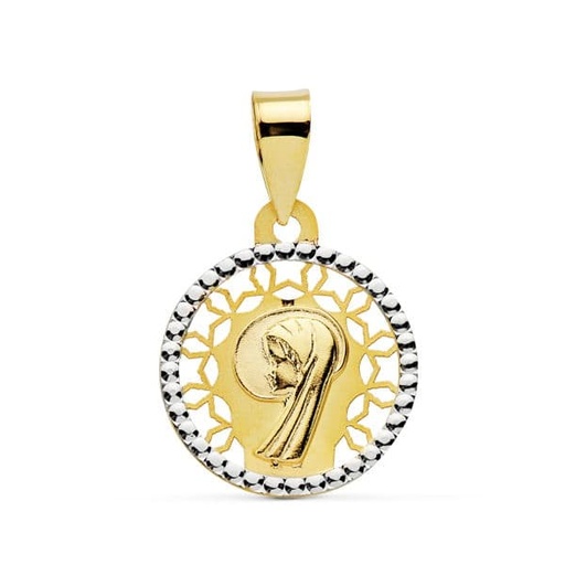 [P16870] 18K MEDALLA VIRGEN NIÑA BICOLOR 14 MM