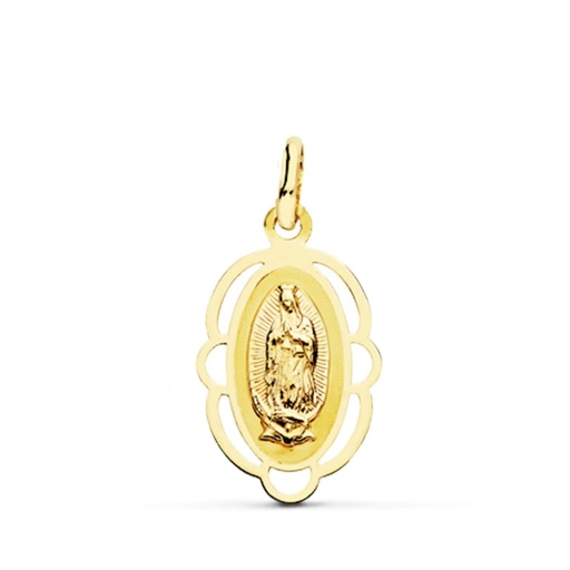 [P16874] 18K MEDALLA VIRGEN DE GUADALUPE CERCO 20X12 MM